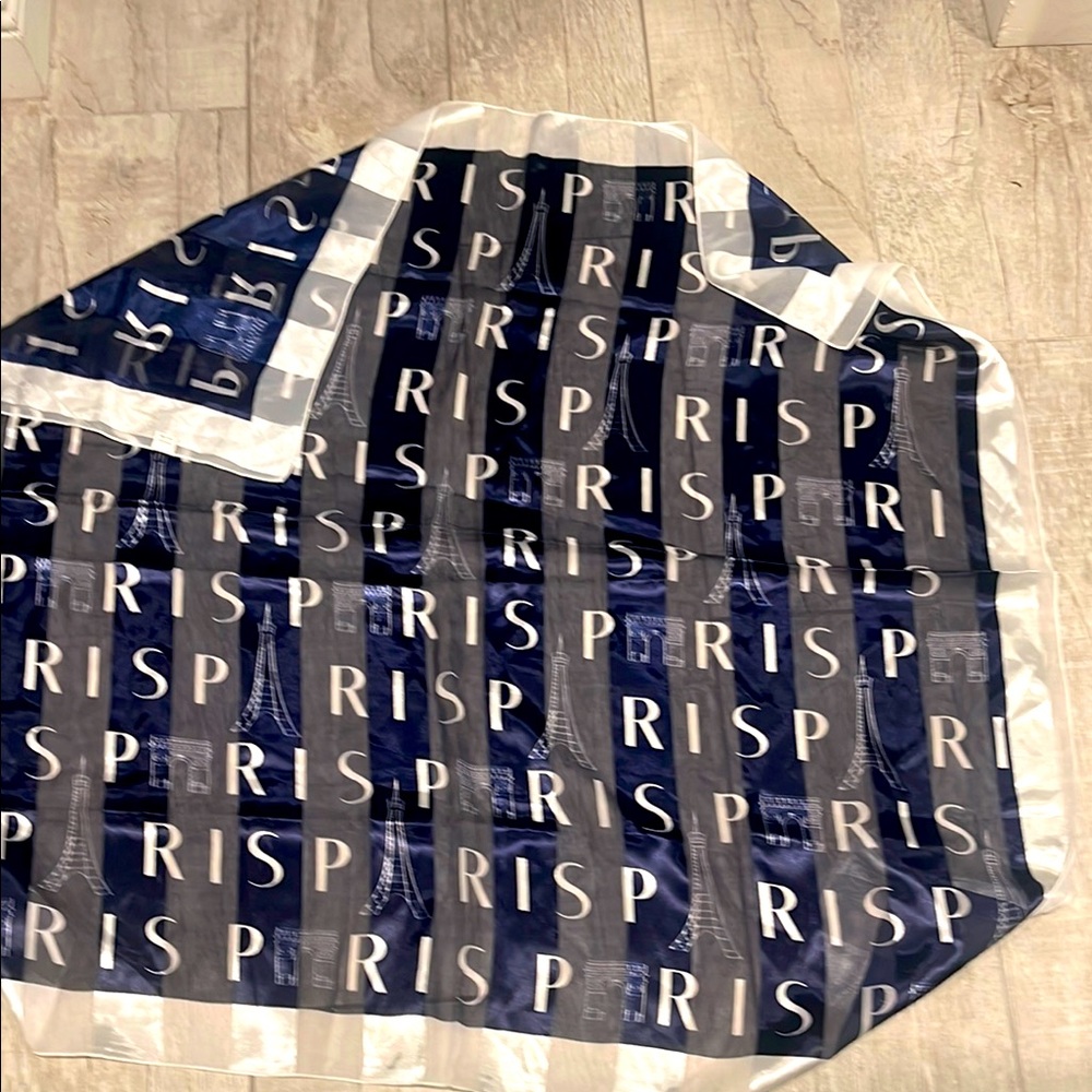 Navy and White Silk Scarf